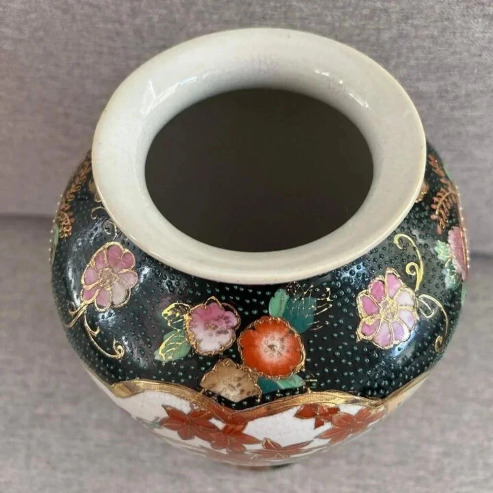 Vintage Hand Painted Enamel Decorative Oriental Vase - Picture 6 of 9